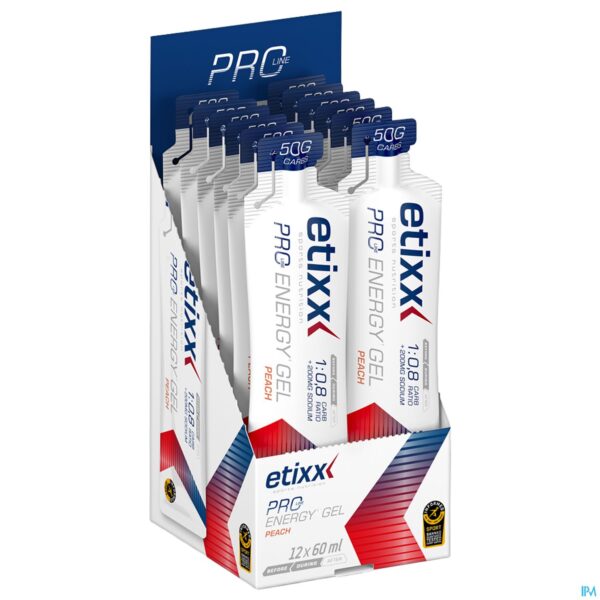 Packshot Etixx Double Carb Energy Gel Proline Peach 12x60ml