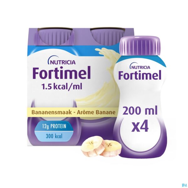 Packshot Fortimel 1.5kcal Banaan 4x200ml Packshot Fortimel 1.5kcal Banaan 4x200ml