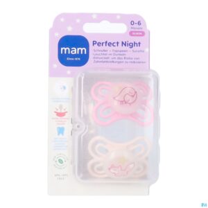 Packshot Mam Perfect Night Fopspeen Silic.pure 0-6m Pink 2