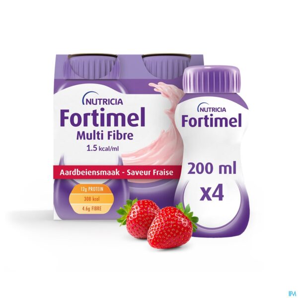Packshot Fortimel Multifiber 1.5kcal aardbei 4x200ml