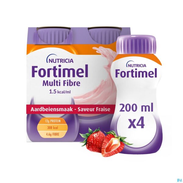 Packshot Fortimel Multifiber 1.5kcal aardbei 4x200ml