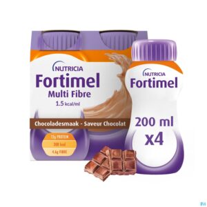 Packshot Fortimel Multifiber 1.5kcal Chocolade 4x200ml