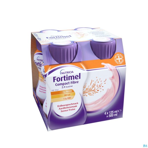 Packshot Fortimel Compact Fiber 2.4kcal Aardbei 4x125ml