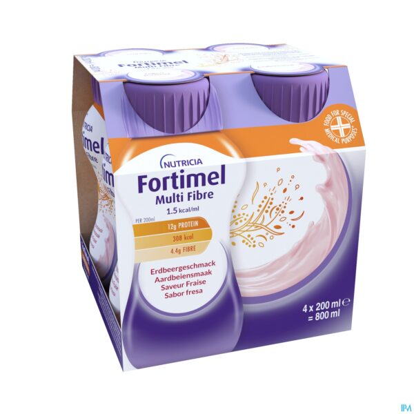 Packshot Fortimel Multifiber 1.5kcal aardbei 4x200ml