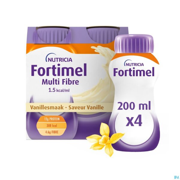 Packshot Fortimel Multifiber 1.5kcal Vanille 4x200ml Packshot Fortimel Multifiber 1.5kcal Vanille 4x200ml