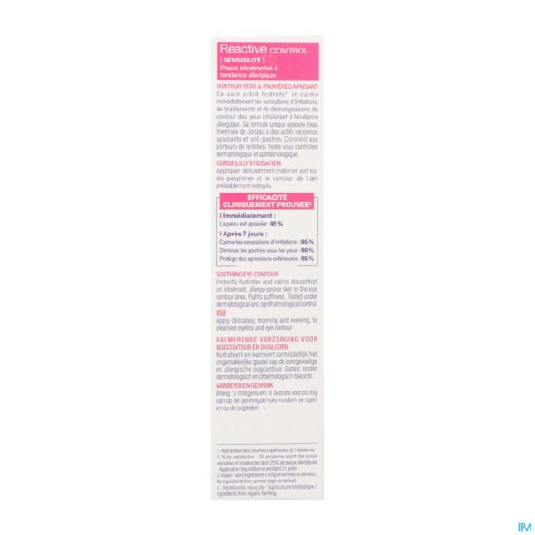 Packshot Jonzac Reactive Control Contour Yeux 15ml