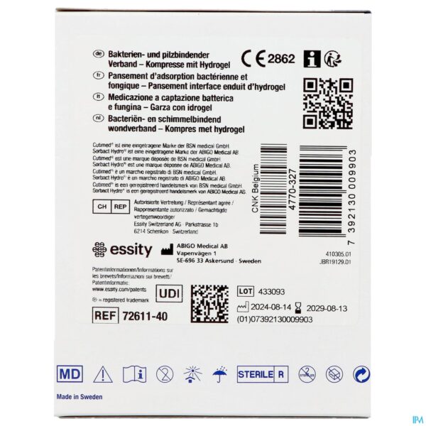 Packshot Cutimed Sorbact Hydro Gel 7,5cmx7,5cm 10