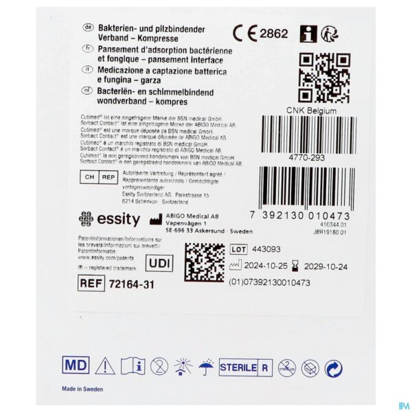 Packshot Cutimed Sorbact Contact Kp 4x6cm 5