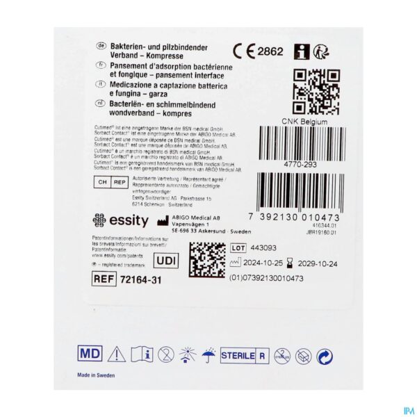 Packshot Cutimed Sorbact Contact Kp 4x6cm 5