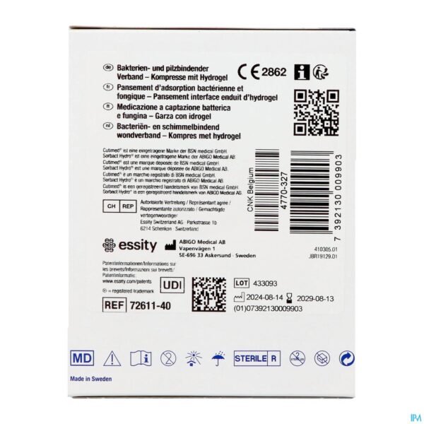 Packshot Cutimed Sorbact Hydro Gel 7,5cmx7,5cm 10