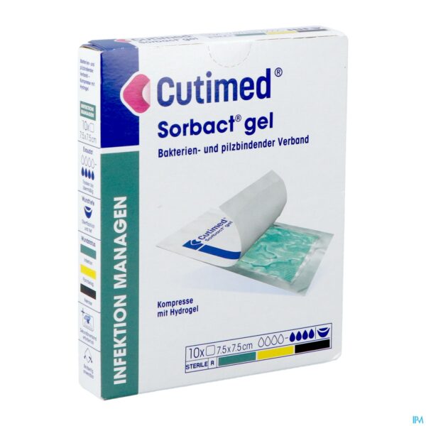 Packshot Cutimed Sorbact Hydro Gel 7,5cmx7,5cm 10