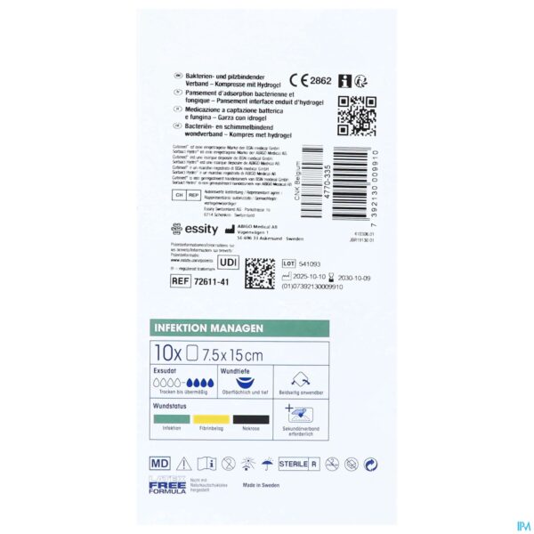 Packshot Cutimed Sorbact Hydro Gel 7,5cmx15cm 10