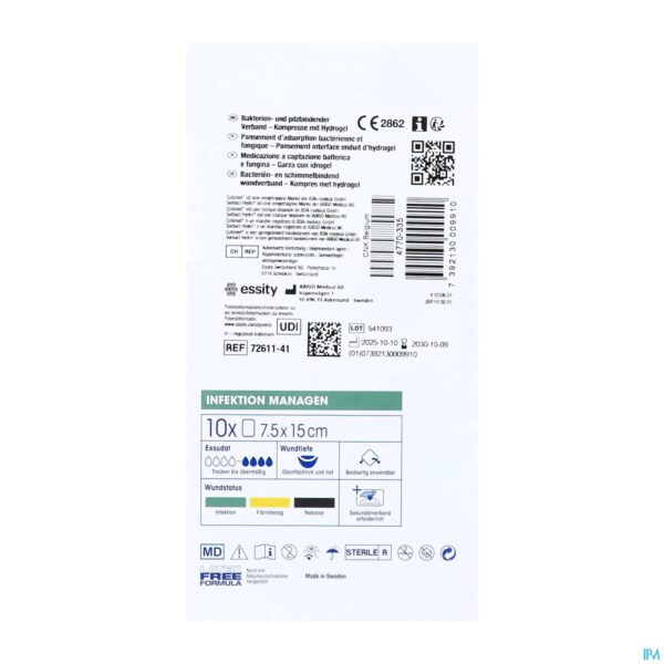 Packshot Cutimed Sorbact Hydro Gel 7,5cmx15cm 10