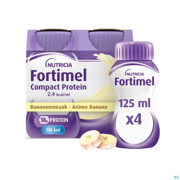 Packshot Fortimel Compact Protein 2.4kcal Banaan 4x125ml Packshot Fortimel Compact Protein 2.4kcal Banaan 4x125ml
