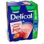 Packshot Delical Melkdrank Z/suiker Aardbei 4x200ml