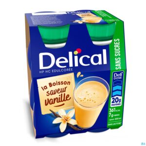Packshot Delical Melkdrank Z/suiker Vanille 4x200ml