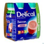 Packshot Delical Melkdrank Z/suiker Aardbei 4x200ml
