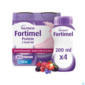 Packshot Fortimel Protein 2kcal Bosvrucht 4x200ml