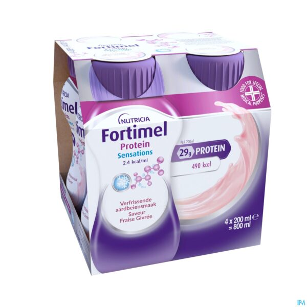Packshot Fortimel Protein 2.4kcal Verfriss Aardbei 4x200ml