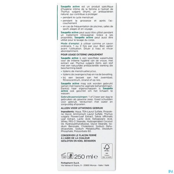 Packshot Saugella Active Emulsion 250ml Nf