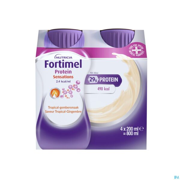 Packshot Fortimel Protein 2.4kcal Tropisch Gember 4x200ml