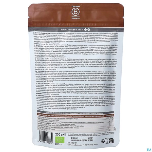 Packshot Biotona Cacao Nibs Raw Bio 200g Packshot Biotona Cacao Nibs Raw Bio 200g