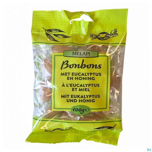 Packshot Melapi Bonbons Eucalyptus Honing 100g Revogan