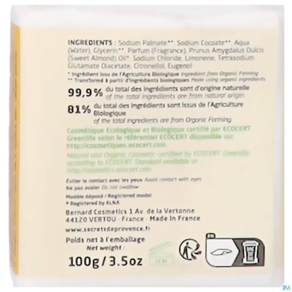Packshot Secret De Provence Zachte Amand.olie Zeep Bio 100g