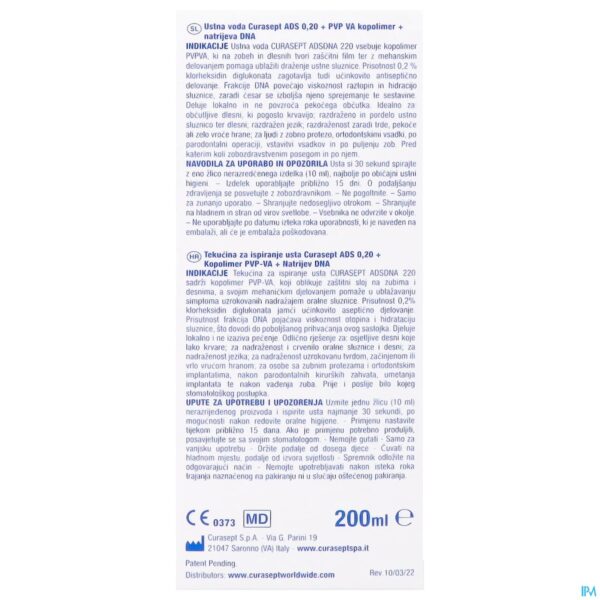 Packshot Curasept Ads/dna220 Mondspoeling Chx 0,20 200ml