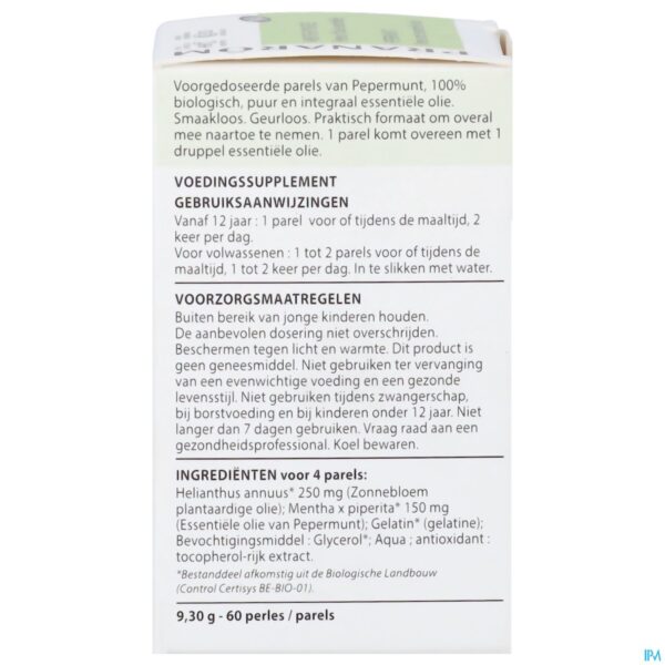 Packshot Pranarom Eo Pepermunt Bio Parels 60