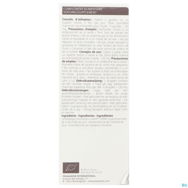 Packshot Pranarom Eo Javaanse Citronella Bovengr.30ml