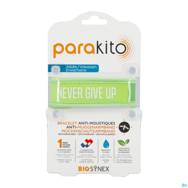 Packshot Para'kito Armband Volwassen Never Give Up Groen