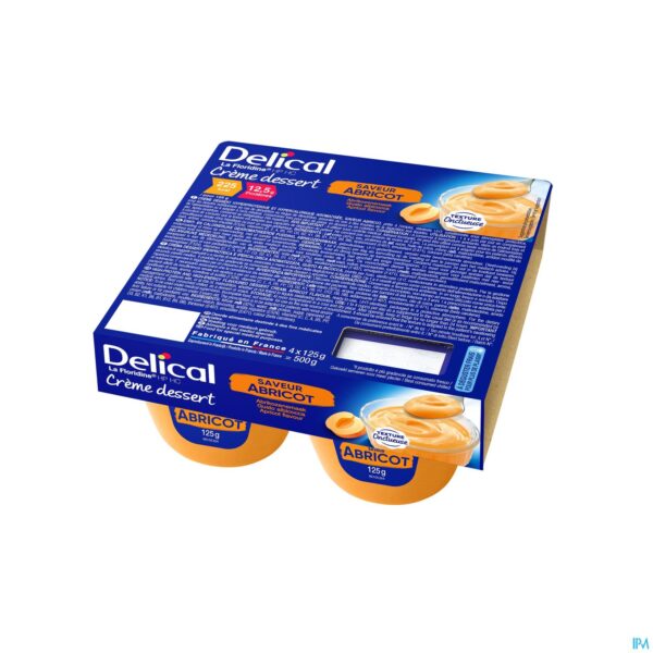Packshot Delical Creme Dessert La Floridine Abrikoos 4x125g Packshot Delical Creme Dessert La Floridine Abrikoos 4x125g