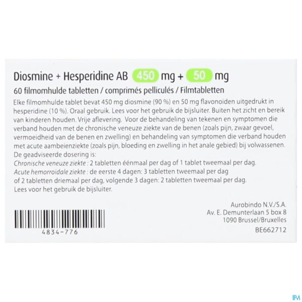 Packshot Diosmine+hesperidine Ab 450mg+50mg Filmomh Tabl 60