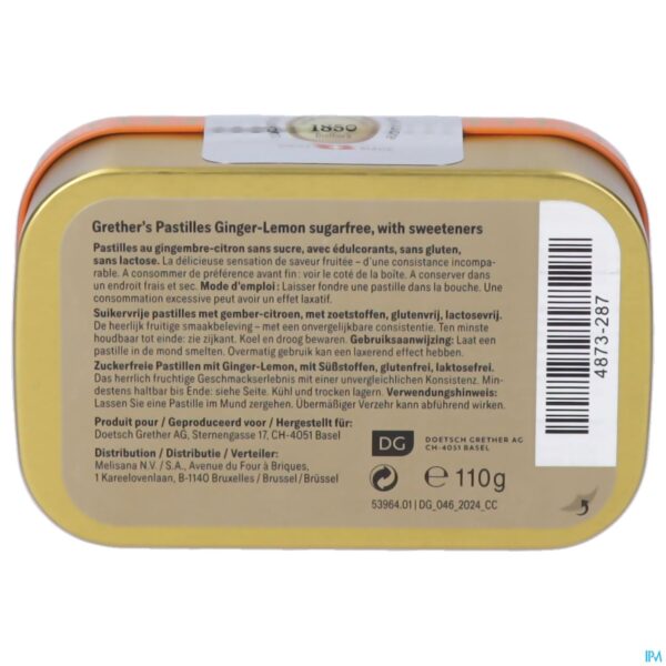Packshot Grether's Suikervrij Pastilles Gember-citroen 110g