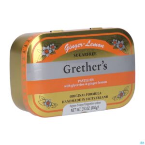 Packshot Grether's Suikervrij Pastilles Gember-citroen 110g