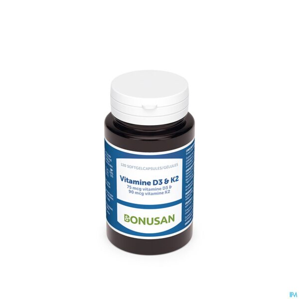 Packshot Vitamine D3 & K2 Softcaps 120 Bonusan