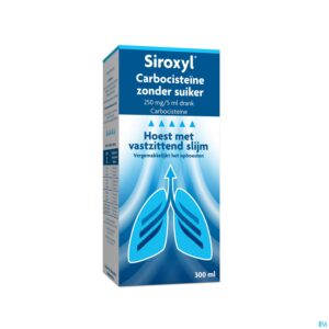 Packshot Siroxyl Carbocistein.250mg/5ml Z/suiker Drank300ml