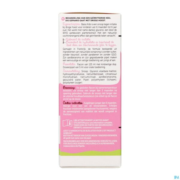 Packshot Balso Kids Hoestsiroop Z/suiker 125ml + Pipet Nf