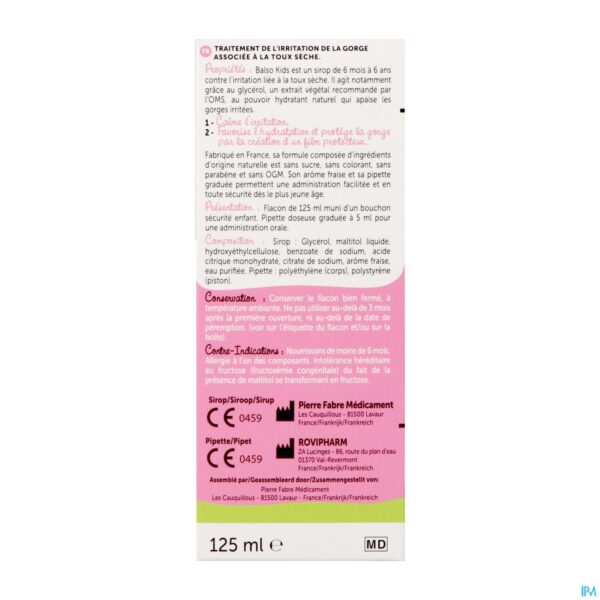 Packshot Balso Kids Hoestsiroop Z/suiker 125ml + Pipet Nf