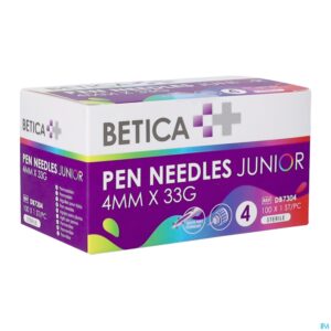 Packshot Betica Pen Needles Junior 4mmx33g 100