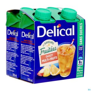 Packshot Delical Fruitdrink Multivruchten Z/suikers 4x200ml
