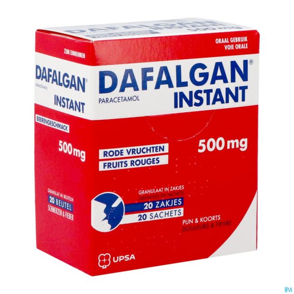Packshot Dafalgan Instant Rode Vruchten 500mg Gran Zakje 20