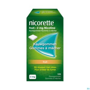 Packshot Nicorette Fruit Kauwgom Suikervrij 105x2mg