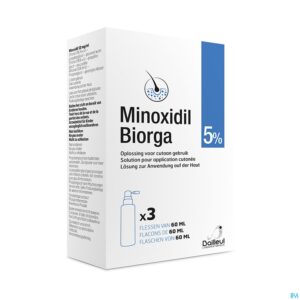 Packshot Minoxidil Biorga 5% Opl Cutaan Koffer Fl 3x60ml