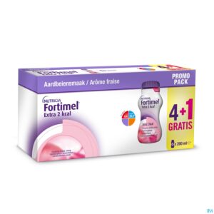 Packshot Fortimel Extra 2kcal Promopack 4+1 Aardbei 5x200ml
