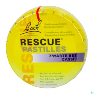 Packshot Bach Rescue Pastilles Zwarte Bes Suikervrij 50g