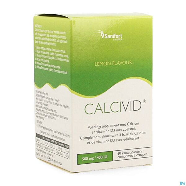 Packshot Calcivid 500mg/400ie Lemon Chew 60