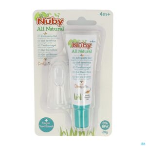 Packshot Nuby Citroganix Tand- en tandvleesgel + vingertandenborsteltje – 15g - 4m+