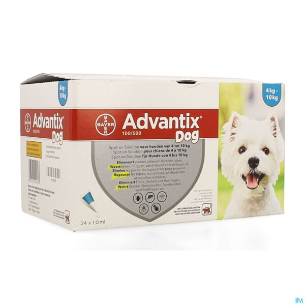 Packshot Advantix 100/ 500 Honden 4<10kg Fl 24x1,0ml Packshot Advantix 100/ 500 Honden 4